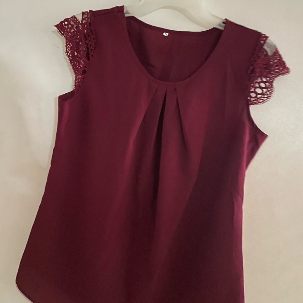 SHEIN Red Pleated Embellished Blouse